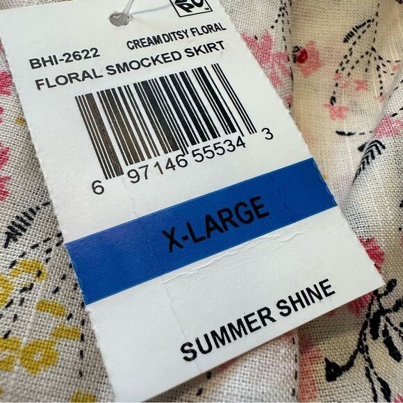 NWT Floral tiered pull on smocked beachy flared cotton skirt NEW size XL - Picture 7 of 7